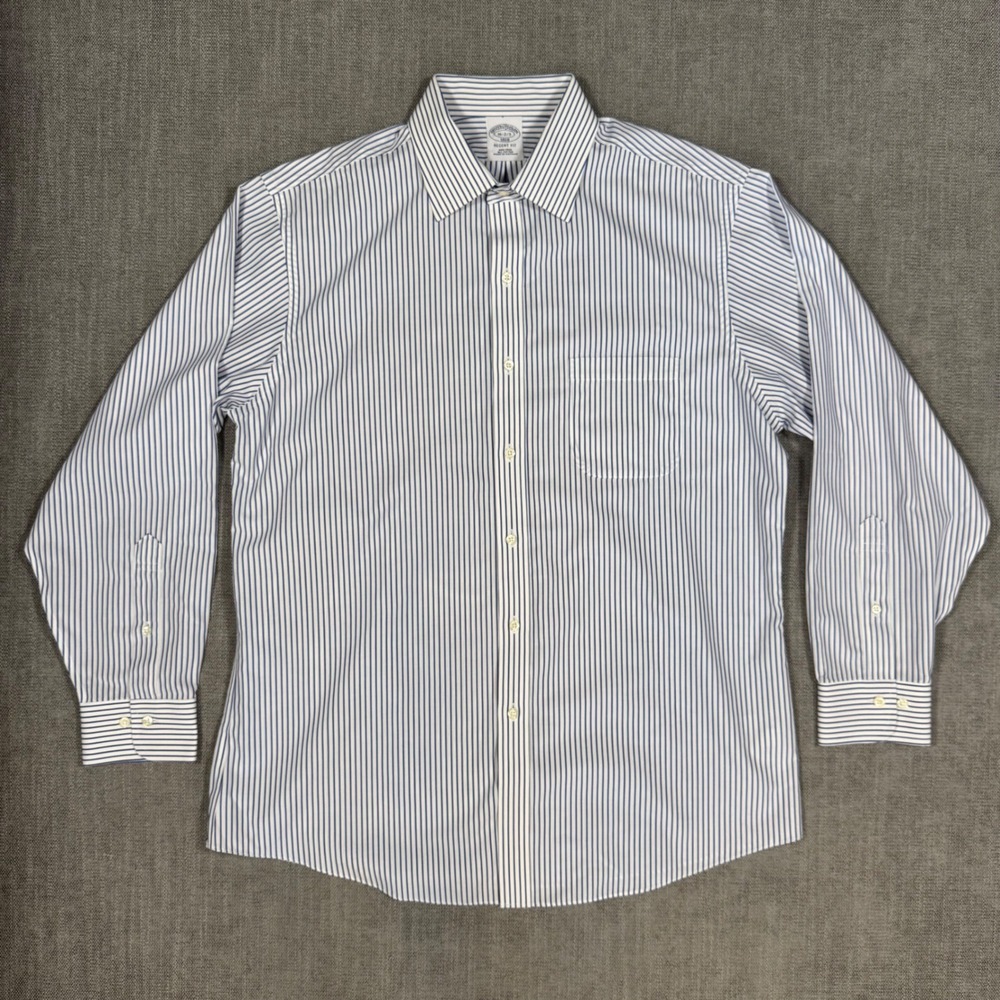 Brooks Brothers Regent Fit Dress Shirt 16-33 Blue Stripe Non Iron Cotton